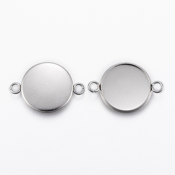 304 Stainless Steel Cabochon Connector Settings, Plain Edge Bezel Cups, Flat Round, Stainless Steel Color, 25.5x18x2mm, Hole: 2.2mm