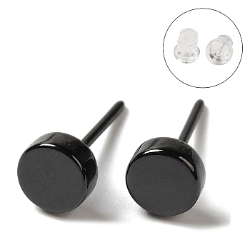 Hypoallergenic Bioceramics Zirconia Ceramic Stud Earrings, No Fading and Nickel Free, Flat Round, Black, 6mm