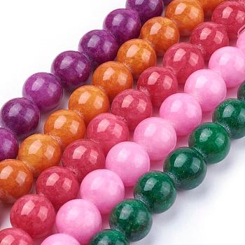 Natural Yellow Jade Beads Strands, Dyed, Round, Mixed Color, 12mm, Hole: 1mm, about 33pcs/strand, 15.75 inch