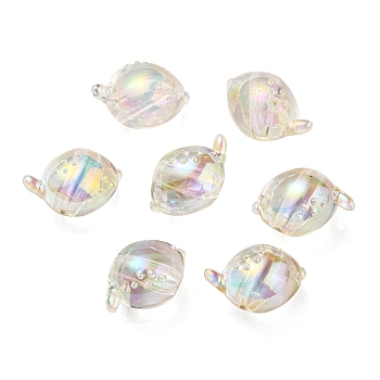 UV Plating Rainbow Iridescent Acrylic Beads, Two Tone Bead in Bead, Fish, Clear AB, 15x17x15mm, Hole: 3.5mm