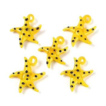 Handmade Lampwork Pendants, Bumpy, Starfish, Gold, 28~34x27~30x7~8.5mm, Hole: 2~2.5mm