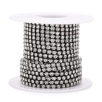 Iron Rhinestone Strass Chains, Rhinestone Cup Chain, Platinum Color Plated, Nickel Free, with Spool, Crystal, SS8#, 2.4mm, about 16.40 Feet(5m)/Roll