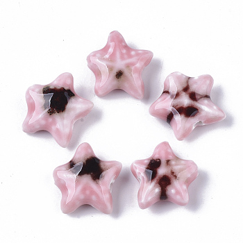Handmade Porcelain Beads, Fancy Antique Glazed Porcelain, Starfish/Sea Stars, Pink, 19~20x20.5~22.5x7.5~8.5mm, Hole: 2mm
