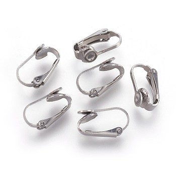 304 Stainless Steel Clip-on Earrings Components, Stainless Steel Color, 16x10x7.5mm
