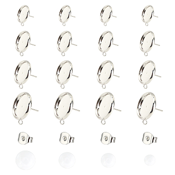 DIY Stud Earring Findings Making Kits, Including 304 Stainless Steel Stud Earring Settings & Ear Nuts, Half Round Transparent Glass Cabochons, Silver, Stud Earring Settings: Tray: 8mm/10mm/12mm/14mm, 32pcs/box