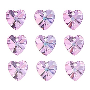 20Pcs Electroplate Glass Charms, Faceted, Heart, Medium Orchid, 14x14x8mm, Hole: 1.6mm