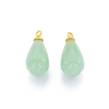 Glass Charms, with Golden Tone Alloy Findings, Teardrop, Dark Sea Green, 20.5x9mm, Hole: 1.8mm