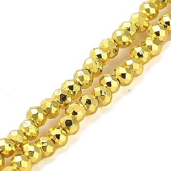 Electroplate Glass Beads Strands, Faceted, Rondelle, Yellow, 3x2.5mm, Hole: 0.8mm, about 170~172pcs/strand, 16.73''(42.5cm)