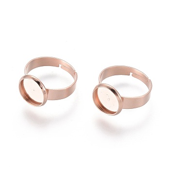 Adjustable 201 Stainless Steel Finger Rings Components, Pad Ring Base Findings, Flat Round, Rose Gold, Size 7, 17mm, Inner Size: 10mm