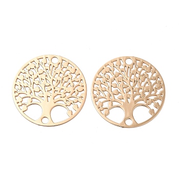 Rack Plating Brass Connector Charms, Etched Metal Embellishments, Long-Lasting Plated, Tree of Life Links, Light Gold, 20x0.3mm, Hole: 1.6mm