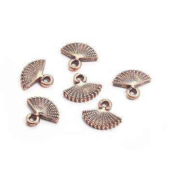 Carved CCB Plastic Charms, Fan, Red Copper, 12x14x3mm, Hole: 2mm