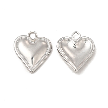 304 Stainless Steel Pendants, Heart Charm, Stainless Steel Color, 16x13.5x2.5mm, Hole: 1.8mm