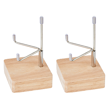 Square Wooden Crystal Rock Display Easels with Iron Holder, for Gemstone Agate Mineral Display, Platinum, 6x6x9.5cm