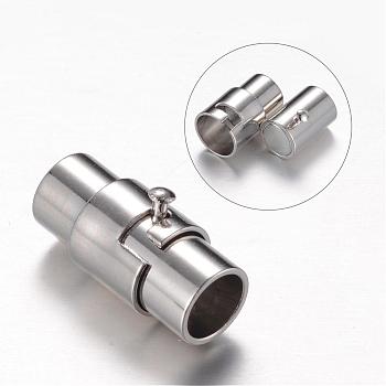 Brass Locking Tube Magnetic Clasps, Column, Platinum, 15x7mm, Hole: 4.8mm
