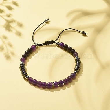 Natural Gemstone & Synthetic Hematite Braided Bead Bracelet for Women(BJEW-JB08181)-5