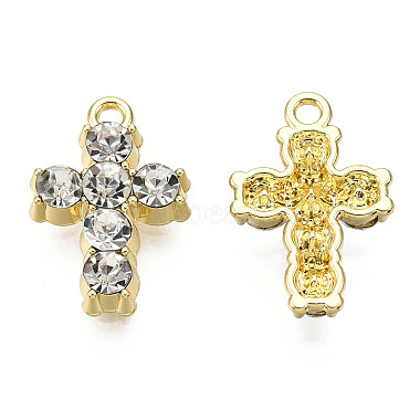Light Gold Cross Alloy+Rhinestone Pendants