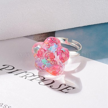 3D Resin Flower with Star Adjustable Ring(RJEW-JR00456)-2