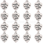 100Pcs Tibetan Style Alloy Charms, Heart with Word Made with Love, for Valentine's Day, Antique Silver, 12.5x10x2mm, Hole: 2mm(TIBE-SC0002-43)
