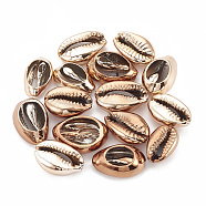 Electroplated Sea Shell Beads, Undrilled/No Hole Beads, Cowrie Shells, Coral, 17~21x11~14x6~8mm(SSHEL-S258-06E)