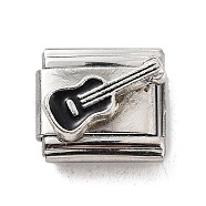 Guitar 304 Stainless Steel Enamel Connector Charms, DIY Handmade Module Bracelet Accessories, Stainless Steel Color, Black, 10x9x6.5mm(STAS-L023-007A)