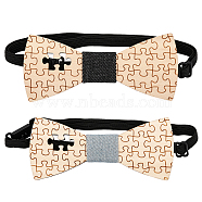 2Pcs 2 Colors Adjustable Wood Puzzle Pattern Bow Ties, with Polyester Band, Mixed Color, 295~496x9mm, 1pc/color(AJEW-CA0003-99)