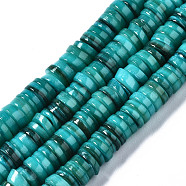 Natural Freshwater Shell Beads Strands, Dyed, Flat Round/Disc, Heishi Beads, Teal, 6x6x1~2.5mm, Hole: 1mm, about 201~208pcs/strand, 15.20~15.43 inch(38.6~39.2cm)(SHEL-Q024-001D)