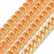Two Tone Handmade Brass Curb Chains, with Enamel and Spool, Unwelded, Long-Lasting Plated, Real 18K Gold Plated, Orange, 6x5x1.2mm, about 32.8 Feet(10m)/roll(CHC-I035-01G-07)