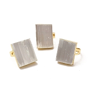 Natural Selenite Rectangle Adjustable Ring, Golden Brass Wide Ring for Men Women, Lead Free & Cadmium Free, US Size 9(18.9mm)~US Size 12 3/4(22mm)(RJEW-F132-03G)