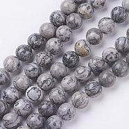 Natural Map Stone/Picasso Stone/Picasso Jasper Beads Strands, Round, 12mm, Hole: 1mm, about 31pcs/strand, 15 inch(X-G-G047-12mm)