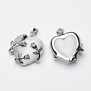 Valentine Idea for Her Gifts Cat Eye Pendants, with Brass Findings, Heart, Platinum Color, White, 25x21x9mm, Hole: 5x4mm(X-CE-H006-05)