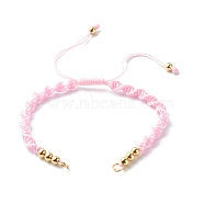 Bracelet Making Accessories, with Braided Nylon Thread, Brass Beads & 304 Stainless Steel Jump Rings, Pink, 6-1/8x1/4 inch(15.7~28.5x0.5cm)(AJEW-JB01049-03)