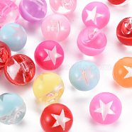 1-Hole Transparent Acrylic Buttons, Round with Star, Mixed Color, 15.5x15.5mm, Hole: 2.5mm, about 210pcs/500g(TACR-S154-51B)