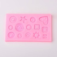 Button Design DIY Food Grade Silicone Molds, Fondant Molds, For DIY Cake Decoration, Chocolate, Candy, UV Resin & Epoxy Resin Jewelry Making, Random Single Color or Random Mixed Color, 112x70x7mm, Inner Size: 12~24x12~28mm(AJEW-L054-18)