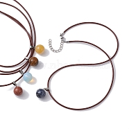 Natural & Synthetic Mixed Gemstone Round Pendant Necklaces, with Cowhide
 Ropes, 20.47 inch(52cm)(NJEW-JN04478)