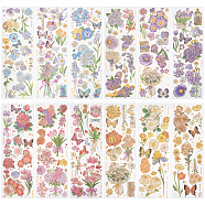 4 Sets 4 Colors Retro Hot Stamping Waterproof PET Adhesive Stickers, for Scrapbooking, DIY Craft Gift, Photo Album Decorations, Rectangle with Flower Pattern, Mixed Color, 180x60x0.2mm, Sticker: 2~87x2~56mm, 3 sheets/set, 1 set/color(DIY-CP0008-37)