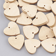 Wood Pendants, Heart, Wheat, 19x19x3mm, Hole: 1.5mm(WOOD-T008-11)