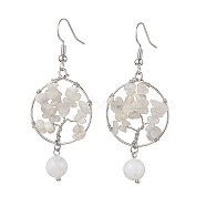 Natural Moonstone Dangle Earrings, with Brass Earring Hooks, Tree of Life, 57x23.5mm(EJEW-JE05747-01)