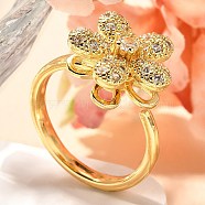 Flower Rotatable Finger Ring for Women, Brass Micro Pave Clear Cubic Zirconia Fidget Spinner Rings, Real 18K Gold Plated, 15.5x16mm, Inner Diameter: 19mm(RJEW-U035-01G-04)