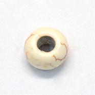 Synthetic Howlite European Beads, Large Hole Beads, Dyed, Rondelle, Light Goldenrod Yellow, 13~14x8~8.5mm, Hole: 5~6mm(TURQ-S283-34B)