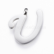 304 Stainless Steel Pendants, Initial Letter, Letter.U, Stainless Steel Color, 16x14x2mm, Hole: 2mm(STAS-F129-U-P)