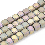 Electroplate Non-magnetic Synthetic Hematite Beads Strands, Half Matte Style, Cube, Rainbow Plated, 4x4x4mm, Hole: 1mm, about 100pcs/strand, 16.5 inch(G-N0318-39-E)