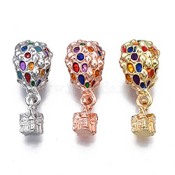 Rack Plating Alloy European Dangle Charms, with Colorful Enamel, Large Hole Pendants, Cadmium Free & Nickel Free & Lead Free, Hydrogen Balloon, Mixed Color, 23.5mm, Hole: 4.5mm, House: 9x6x5.5mm, Balloon: 16.5x10x10mm(MPDL-N039-074)