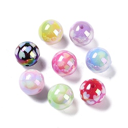 UV Plating Iridescent Acrylic Beads, Round with Heart, Mixed Color, 19.5mm, Hole: 2.5mm(OACR-B021-01)