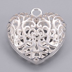 Hollow Tibetan Style Alloy Heart Pendants, Cadmium Free & Nickel Free & Lead Free, Silver, 50x49x16mm, Hole: 5mm(TIBEP-S095-S-NR)