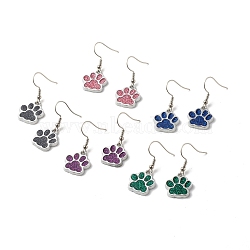 Dog Paw Prints Enamel Dangle Earrings for Women, Platinum, Mixed Color, 36.5mm, Pin: 0.8mm(EJEW-JE04777)