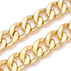Aluminum Curb Chains, Diamond Cut Faceted Cuban Link Chains, Unwelded, Light Gold, 25.5x19.5x5mm(CHA-N003-16KCG)