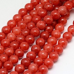 Natural Yellow Jade Beads Strands, Dyed, Round, Orange Red, 8mm, Hole: 1mm, about 50pcs/strand, 15.75 inch(G-G598-8mm-YXS-16)