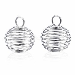 Iron Wire Pendants, Spiral Bead Cage Pendants, Round, Platinum, 28~30x24~25mm, Hole: 6mm(IFIN-R231-25mm-P)