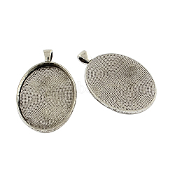 Tibetan Style Zinc Alloy Oval Big Pendant Cabochons Settings, Lead Free & Cadmium Free, Antique Silver, 50.5x33x3.5mm, Hole: 4.5x6mm, Tray: 40x30mm, about 51pcs/500g(TIBEP-R334-273AS-RS)