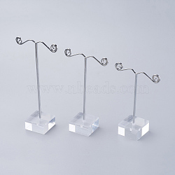 3Pcs T Bar Earring Organic Glass Displays Sets, Jewelry Display Rack, Jewelry Tree Stand, with Iron Finding, Platinum, Clear, 3x6.4x10~14cm(X-EDIS-G012-01)